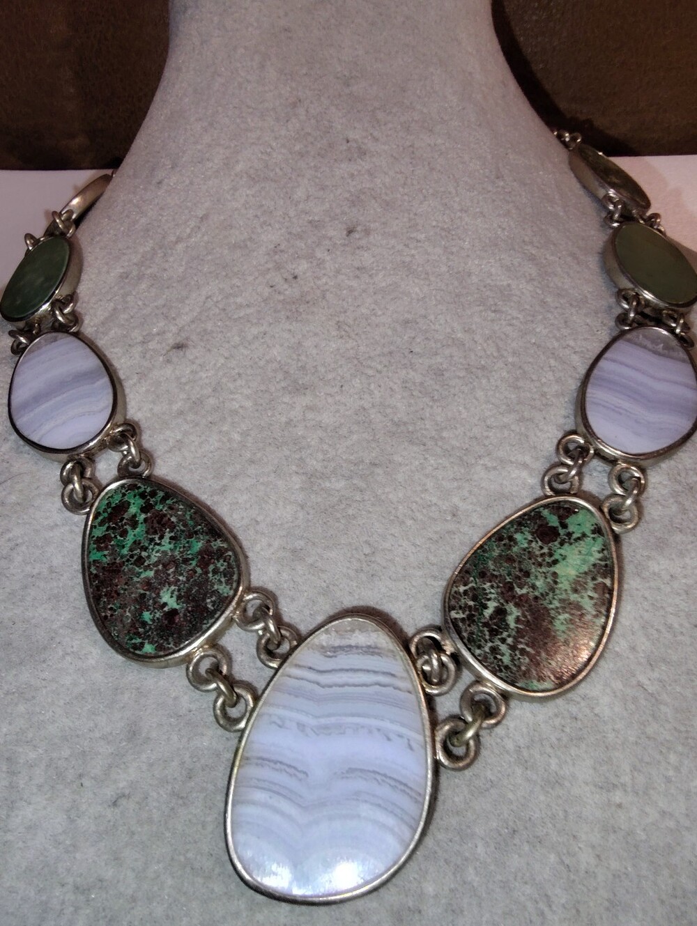 Whitney Kelly 925 Blue Agate & Green Turquoise Slab Necklace 18", 20" Drop